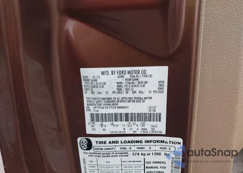 2012 Ford F-150 Lariat z USA, uszkodzony, nr VIN 1FTFW1ET7CFA69531